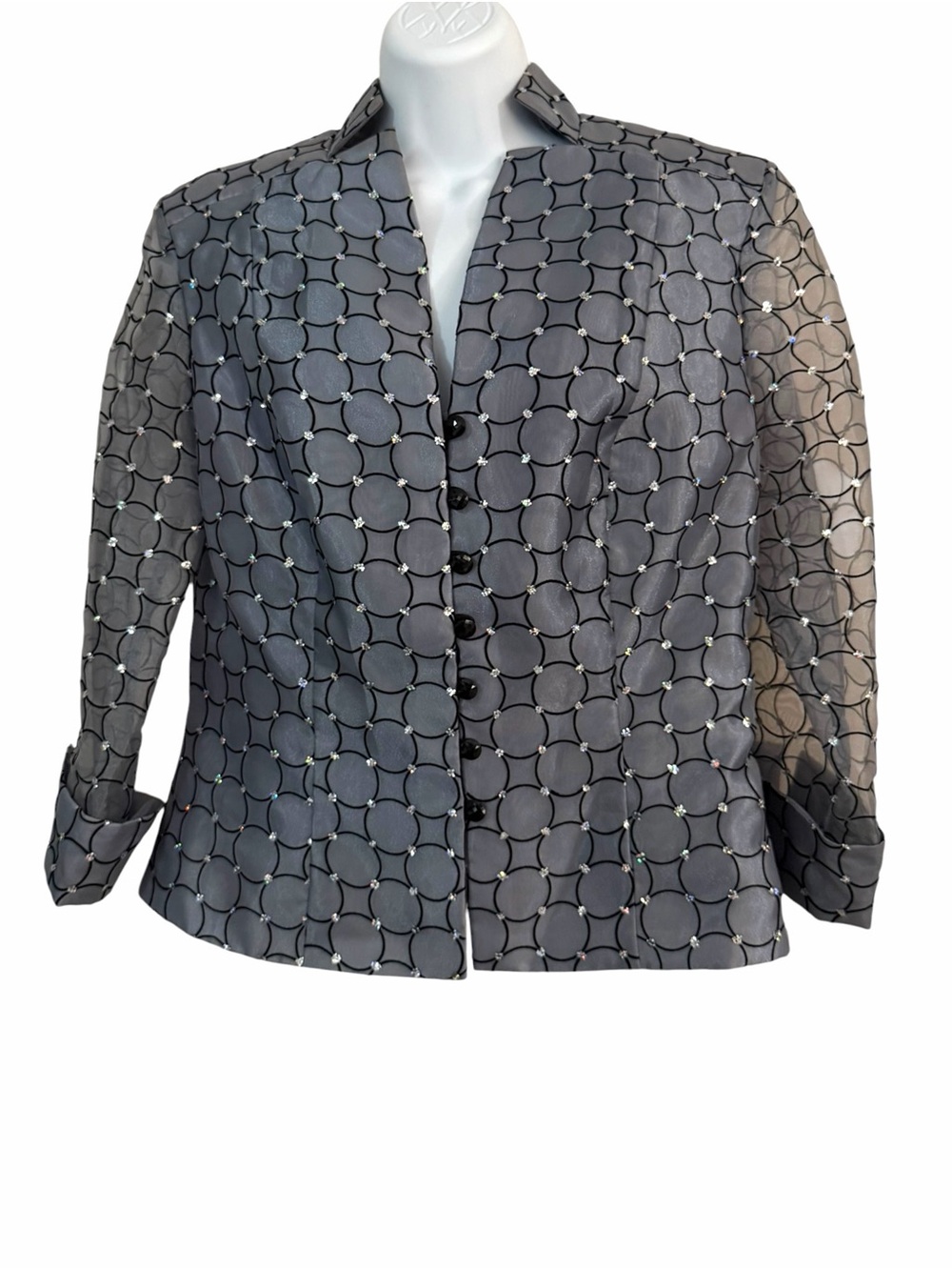 J.R. NITES by Carol Lin Gray Evening Jacket Blazer Size 10 Formal Button Down